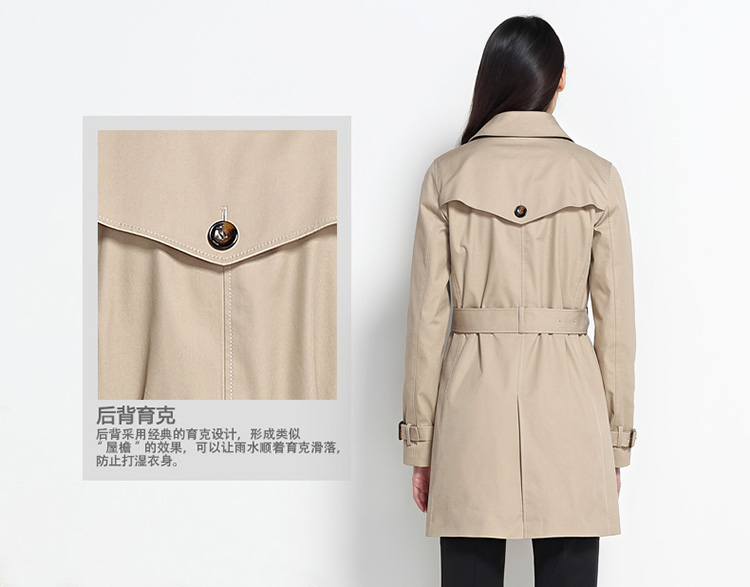 YOUSOKU 中长款风衣 女进口防水面料经典款双排扣风衣外套 1516402 米色 L
