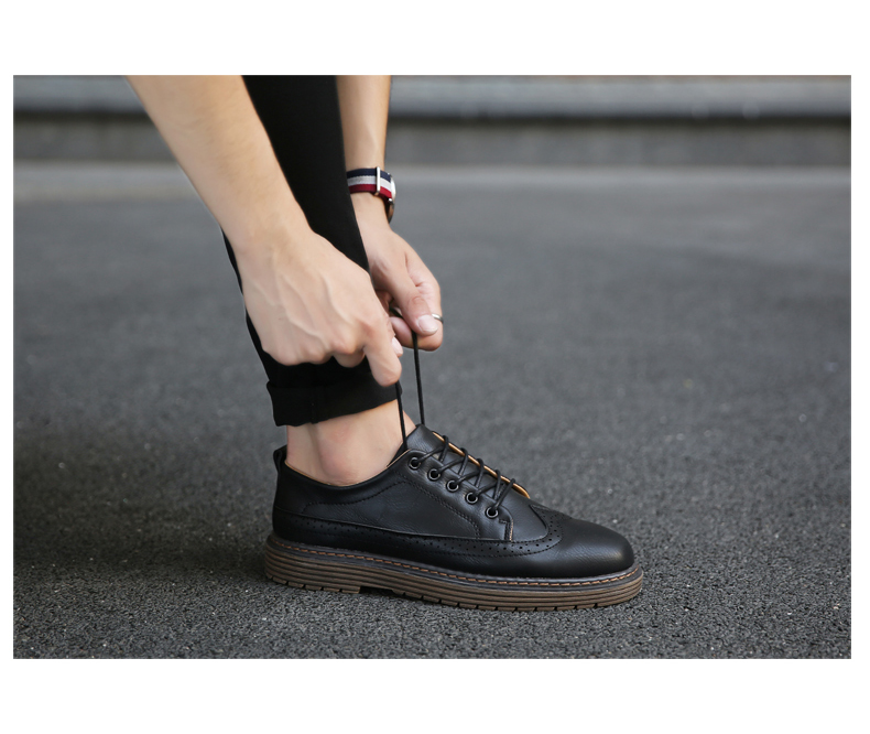 jkboon男鞋英伦风雕花商务休闲小皮鞋男韩版潮流鞋子黑色 a5-5801