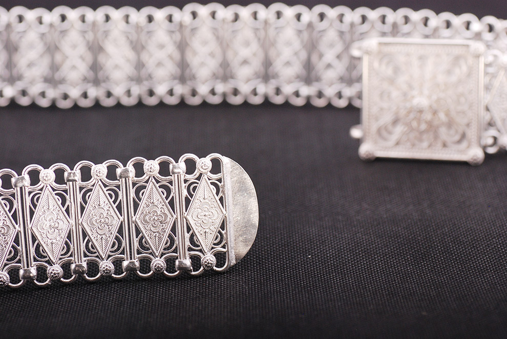 百银99足银手工掐丝银腰带傣族雪花银女款银腰 约350克宽约3.