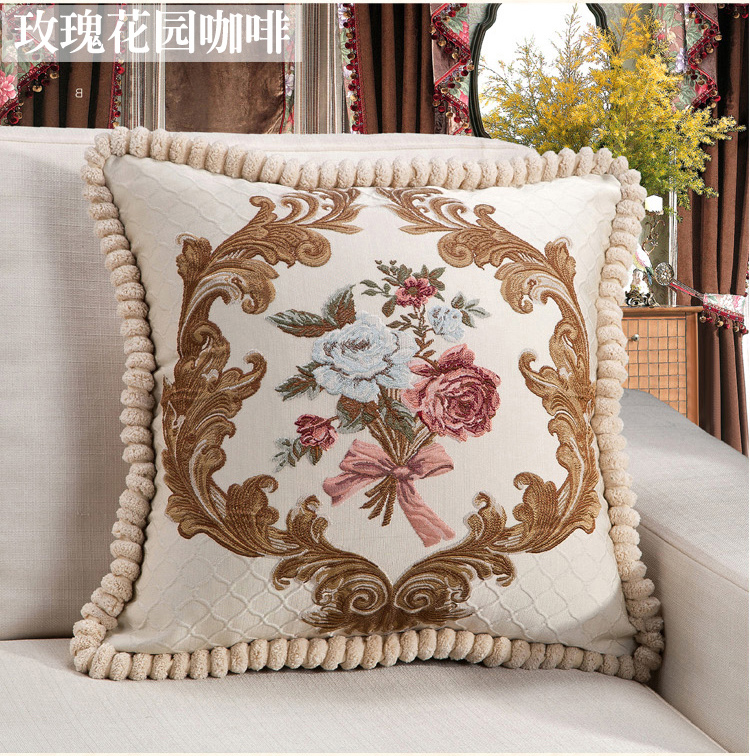 
                                        尚品凤凰 欧式抱枕靠垫刺绣抱枕 时尚沙发腰靠垫 富贵牡丹-红色 45cm*45cm                