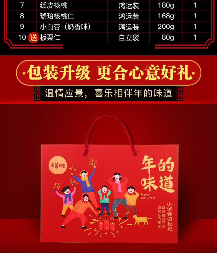 百草味 年货大礼包 小伙伴的鞭炮10袋装零食每日干果 夏威夷果 坚果