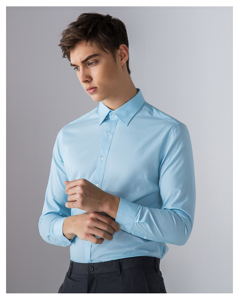 g2000透气抗皱白色衬衣男长袖 斜纹纯色衬衫男修身00040201 白色/00