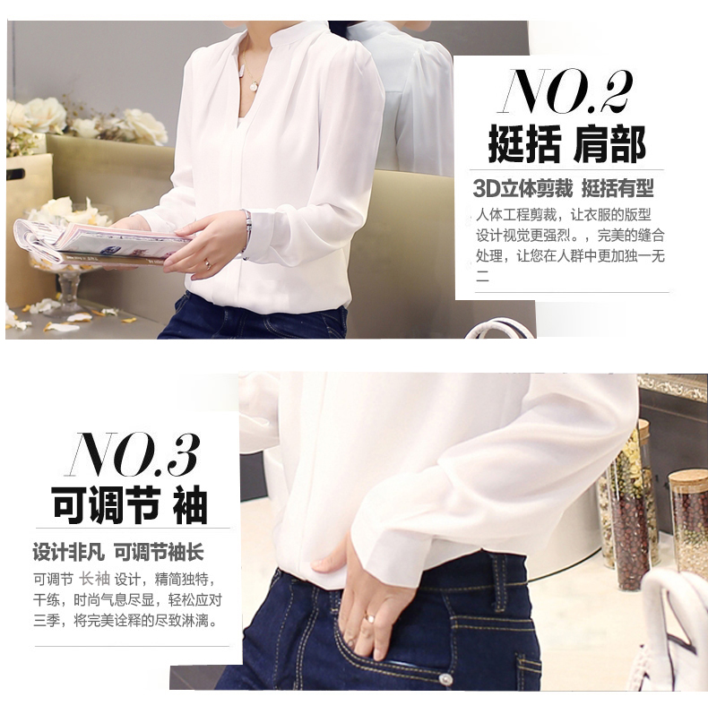 欧麦迪 2016春装新款长袖衬衫女白色雪纺衬衫女士衬衣 白色 XXL