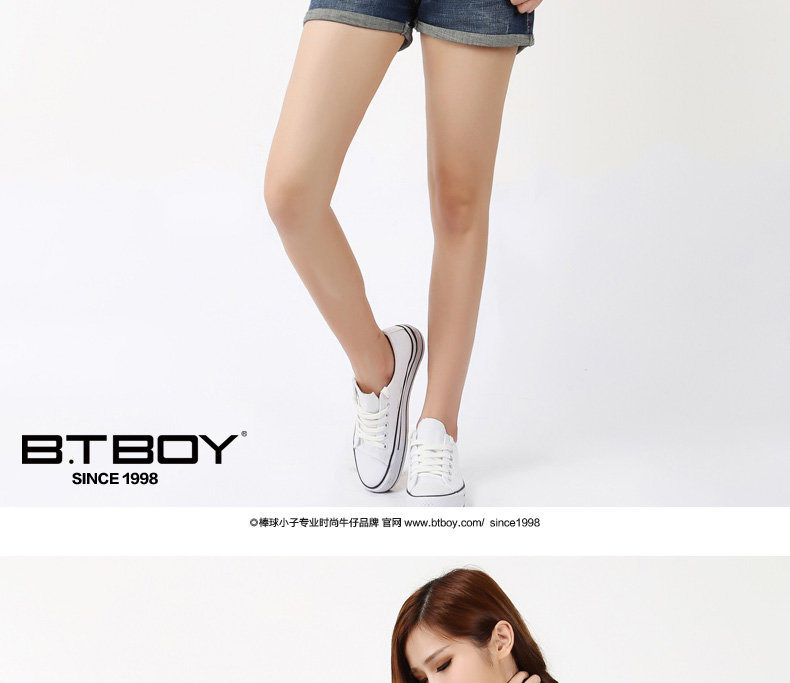 BTBOY/棒球小子 时尚夏装新品女装修身卷边中蓝磨白休闲牛仔短裤 中蓝 28码