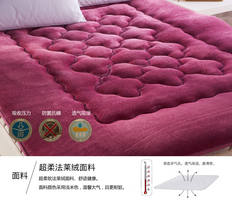 
                                        梦琉璃家纺旗舰店 床垫 法莱绒加厚软床垫 床褥 垫被 单人双人学生海绵床垫 烟灰 100cm*200cm                