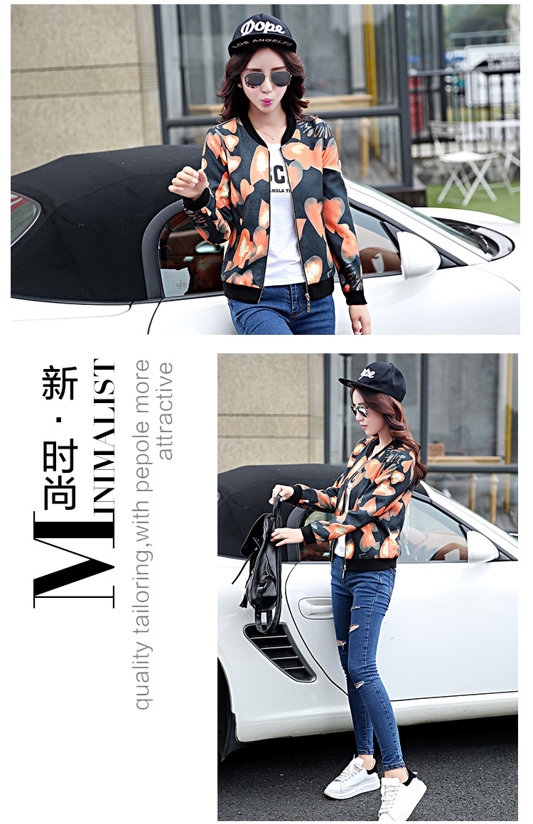 莫卡妮雪中长款春秋季外套2015卫衣印花休闲女士棒球服新款韩版长袖短外套 黑色 L