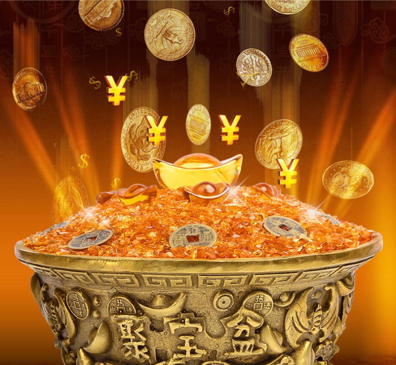 开光铜聚宝盆摆件小号聚宝盆大号家居店铺摆件 大号 铜聚宝盆_ 8折