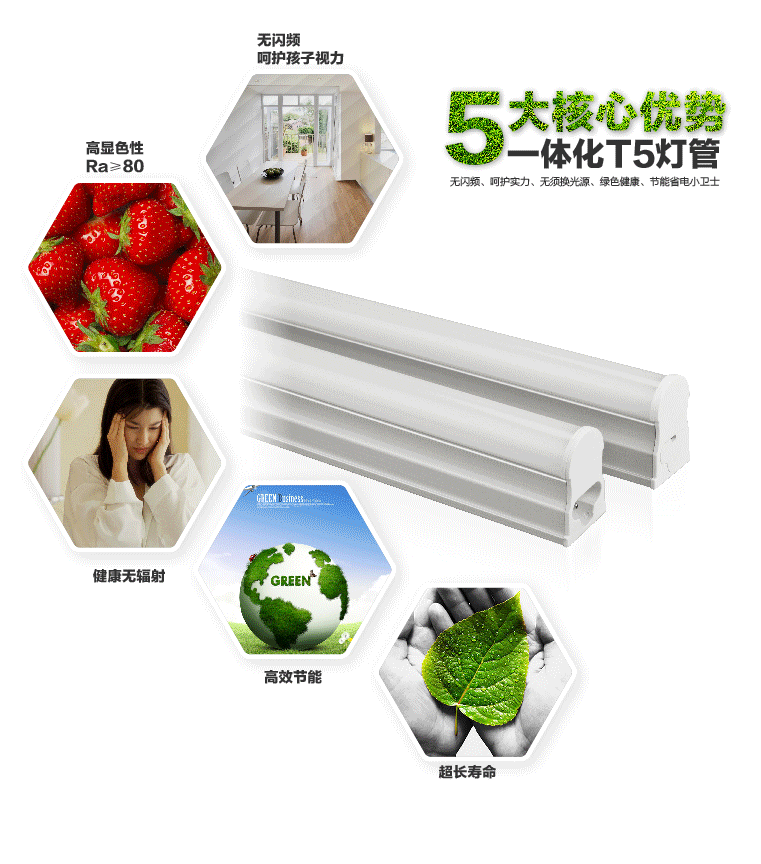 SAT照明无暗区LEDT5灯管灯带一体化日光灯灯糟灯带支架灯具LED灯管灯条照明4W T5LED支架灯4W300mm长 6000K正白光