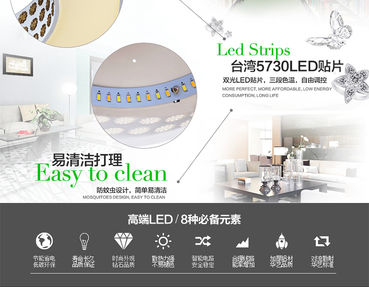 华艺灯饰 餐厅吊灯 led现代简约田园 客厅卧室书房灯具 分段调光带遥控 ID44 直径44CM  三色温送遥控_24W