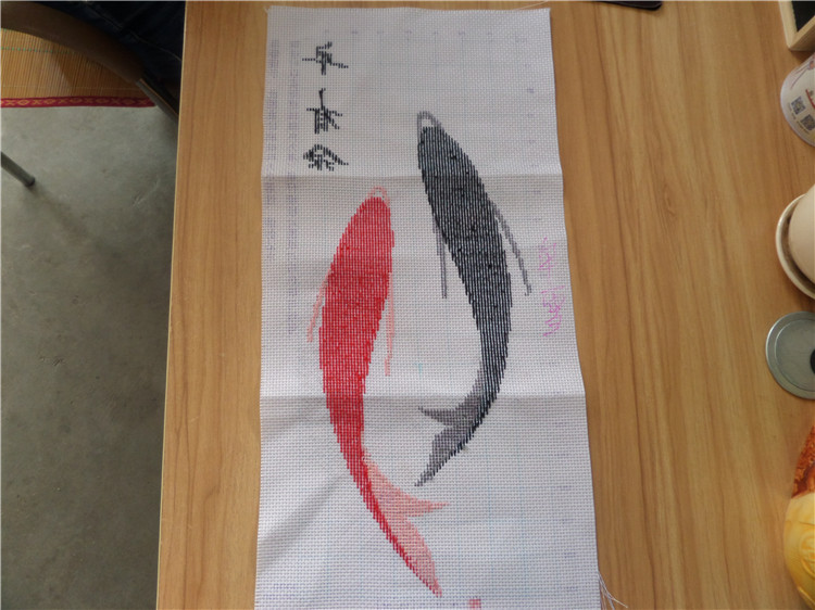 嫣织纯手工绣好的十字绣成品年年有余富贵有余天天向上两条鱼三条鱼竖