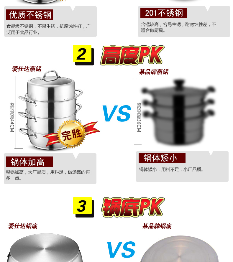 爱仕达烹饪工具 ASD 28厘米三层不窜味不锈钢蒸锅 电磁炉通用 QL1528S