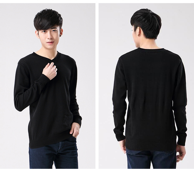 衣之纯2015秋冬新品针织打底毛线衫男装v领简约百搭长袖款 黑色 xl