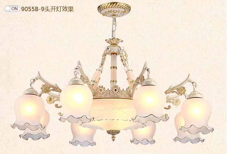 蒙特丽 客餐厅吊灯9055B-9头 欧式田园仿云石灯具 花朵(B)