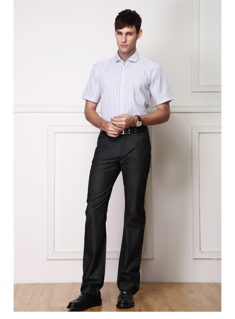 乔治白giuseppe 2015夏季新款 男士短袖衬衫 纯棉竖条纹商务衬衣职业