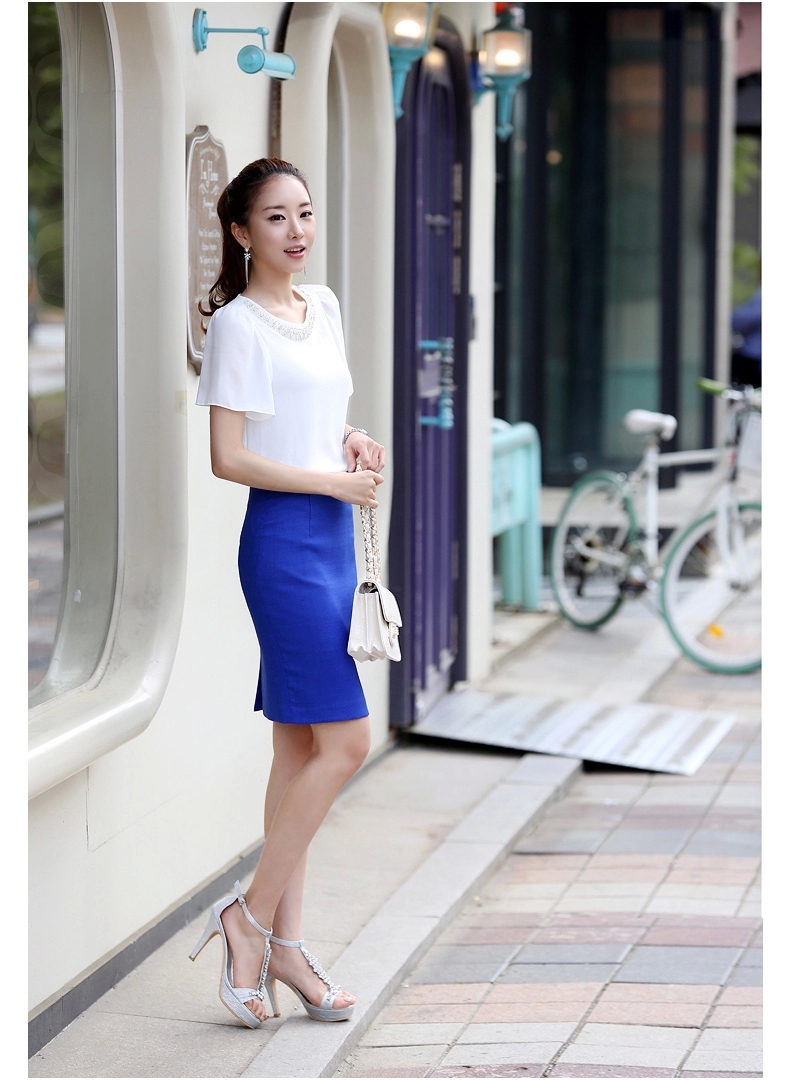 SOE2015夏季新品韩版镶钻拼接通勤OL包臀裙半身裙女裙蓝色B1231 黑色 S