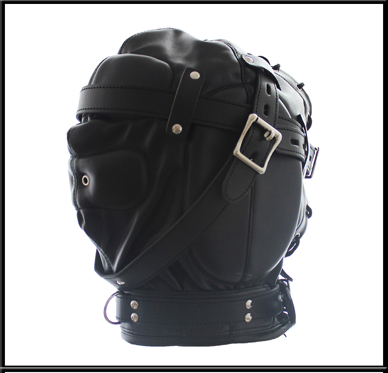 桃色缘海绵头罩鼻孔进气式窒息皮革头套sm情趣用品男女用器具sm夫妻