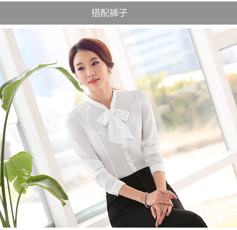 玖索职业装秋冬装新款女装长袖大码衬衫翻领时尚修身白衬衫工作服 白色长袖衬衫 M