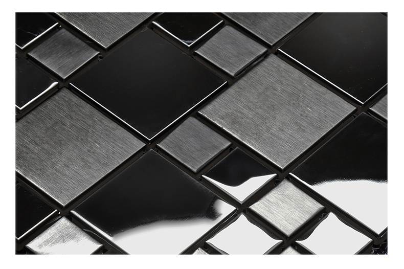 名玛汇 黑色现代简约金属不锈钢马赛克电视背景墙瓷砖拉丝镜面拼图