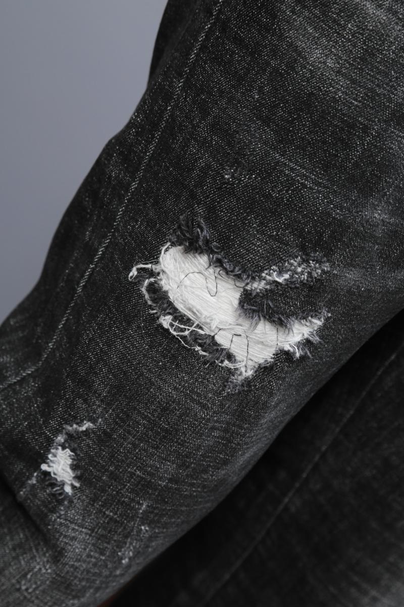 传奇保罗2018春秋季新款破洞黑色刺绣老虎牛仔裤男绣花欧洲站潮流直筒