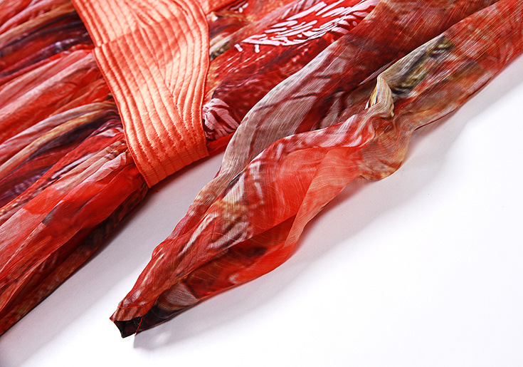 月光石2015夏季新款欧美气质小v领印花修身雪纺中长连衣裙女5014 红色