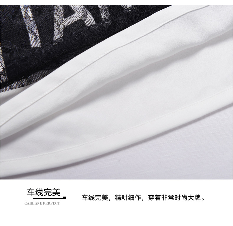 千羽斐2016夏季新款韩版大码蕾丝百搭上衣T恤Q8300605 黑色 S