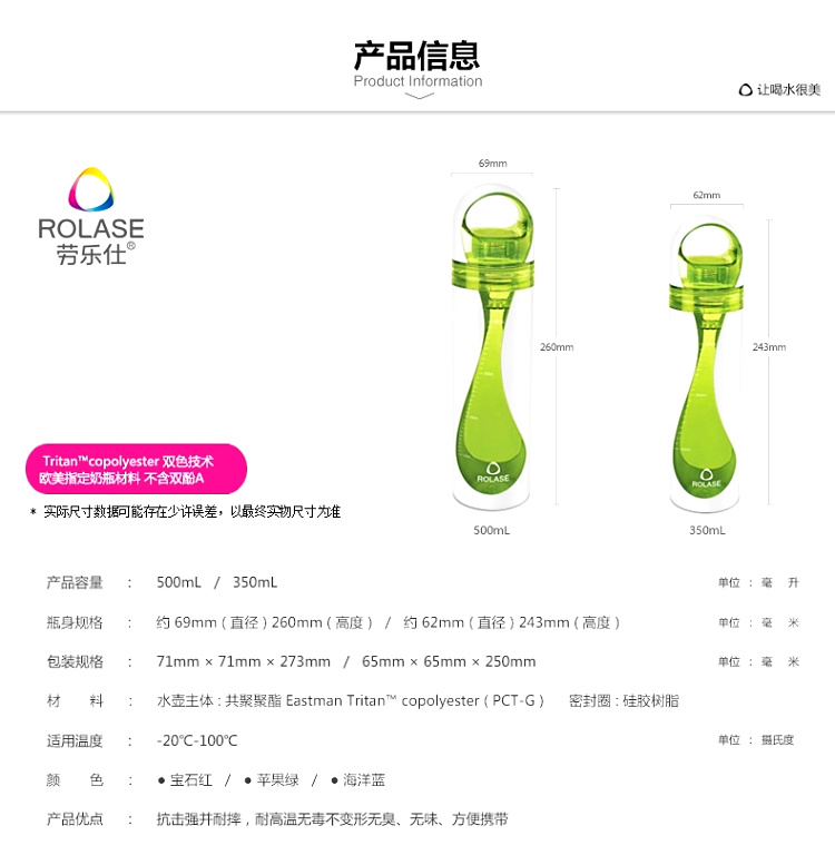 劳乐仕 创意水杯便携杯 随手杯 学生情侣杯运动水壶茶杯 塑料水杯 苹果绿500ml