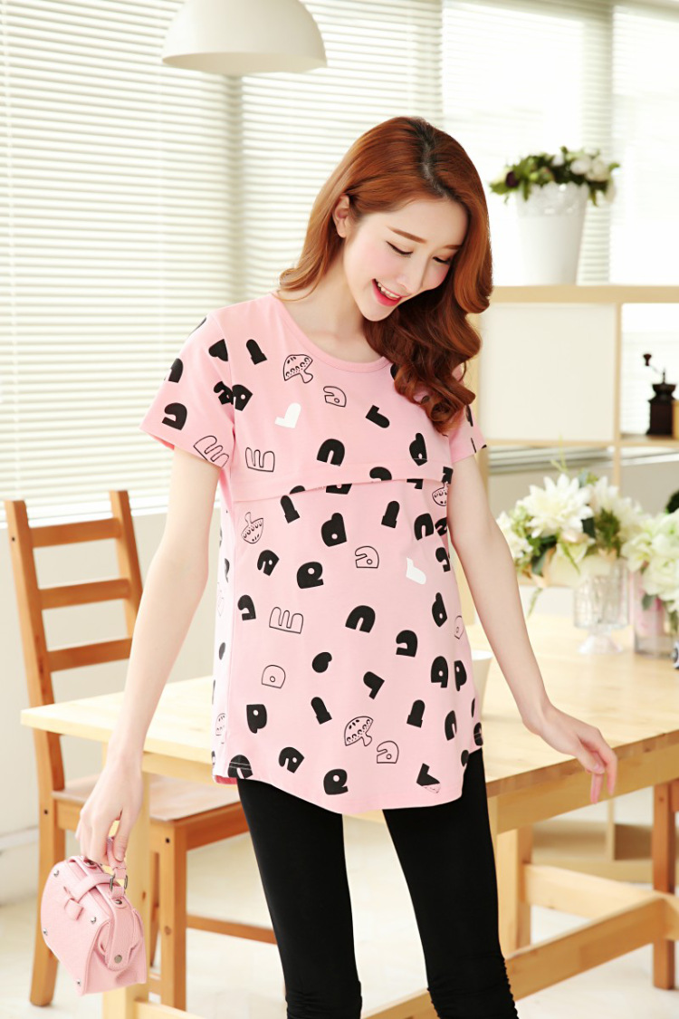 eddievril夏季外出时尚哺乳衣韩版新款孕妇哺乳t恤短袖莫代尔喂奶衣w