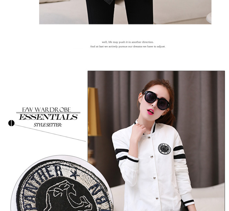 SMLN2015秋新款短外套女上衣女棒球服白色条纹夹克衫休闲风衣外套49901 白色 S