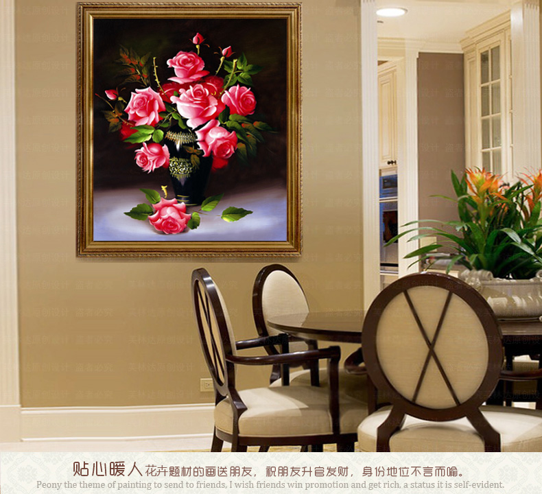 
                                        包邮 皇家至尊蒙娜丽莎十字绣客厅新款壁画挂画玫瑰花5D钻石画圆钻玄关3D印花立体绣餐厅油画 钻石画小红花瓶45*55厘米.                