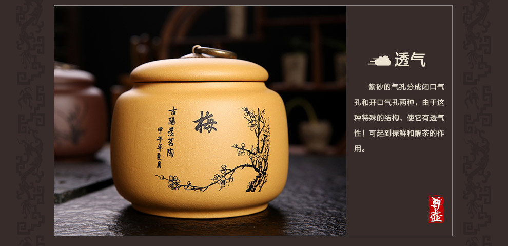 
                                        尊壶 茶叶罐大号紫砂茶叶罐普洱非陶瓷便携茶罐茶叶盒茶具套装 小号绿泥 竹                