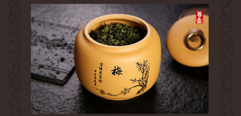 
                                        尊壶 茶叶罐大号紫砂茶叶罐普洱非陶瓷便携茶罐茶叶盒茶具套装 小号绿泥 竹                