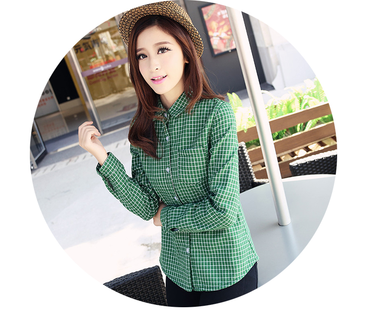 芮婕店 秋冬格子加厚衬衫学院风格子打底衬衣女学生外套 天蓝色 XL(加绒加厚)