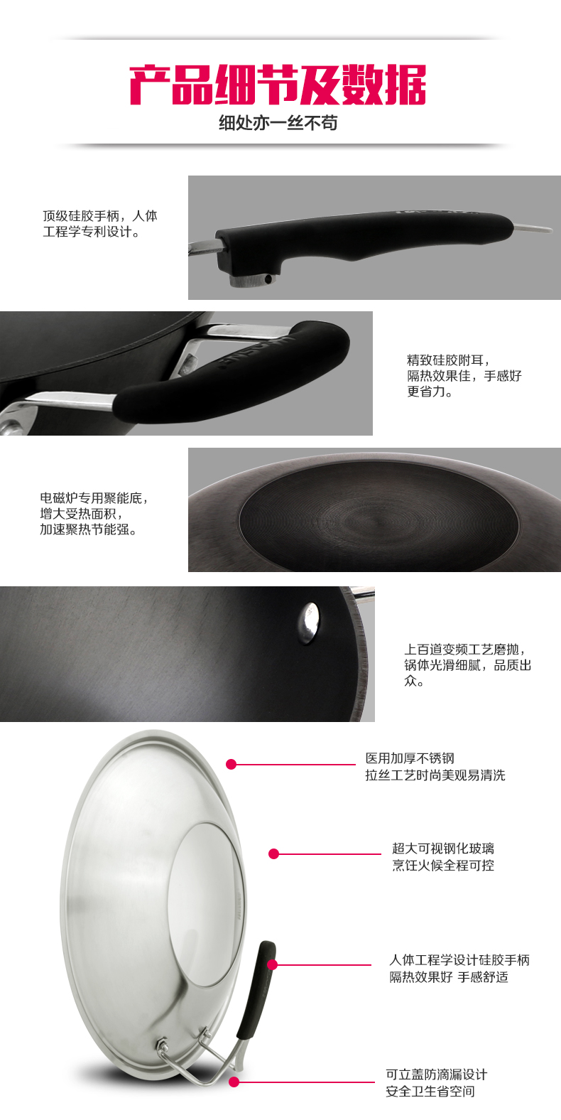 豪森(HAOSN) 第三代 铸铁 真不锈 电磁炉炒锅 不粘锅双耳铁锅 40cm