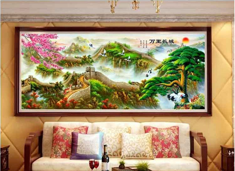 
                                        好绒绒（HAORONGRONG） 十字绣新款客厅山水流水生财聚宝盆贴钻钻石绣满钻钻石画 3股满绣200*80CM棉线印花                