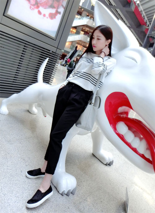 胧月丽妍春夏装韩版休闲松紧腰显瘦女哈伦裤百搭高腰西装裤九分 黑色 XL