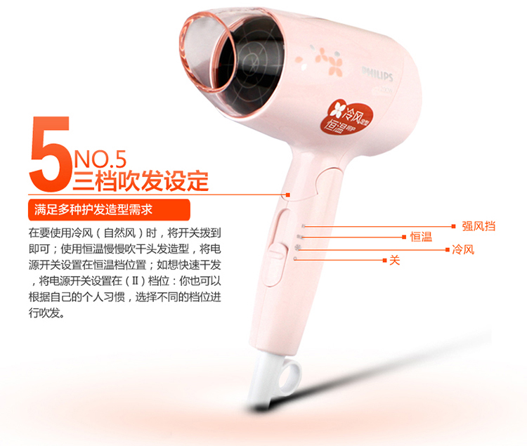 
                                        飞利浦（PHILIPS）电吹风机家用大功率恒温负离子电热吹风筒 BHC017  1200W                