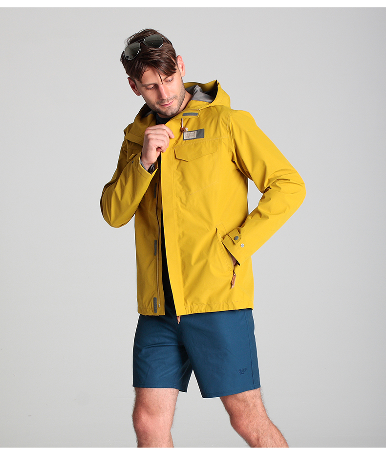 ozark奥索卡户外双层压胶冲锋衣男防风连帽耐磨登山服135367雾露色402