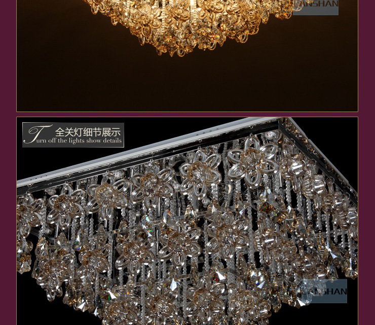 岚珊现代简约led吸顶灯具 客厅灯长方形水晶灯卧室灯饰X188