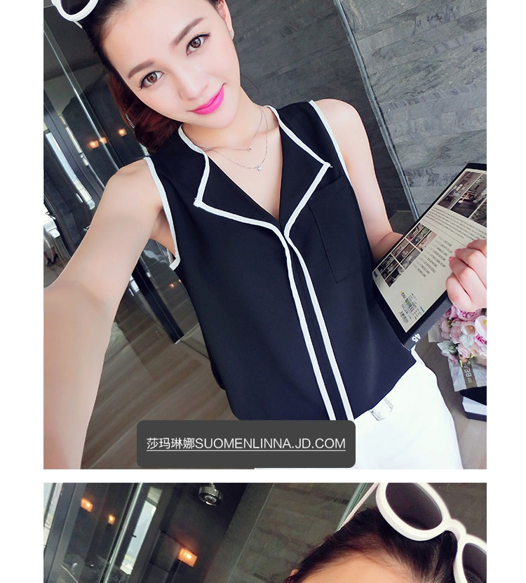 SMLN2015雪纺衫女夏短袖翻领打底衫背心4868 黑色 均码