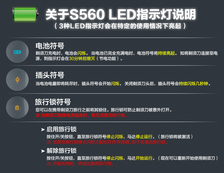 
                                        飞利浦（PHILIPS）剃须刀电动 男士刮胡刀须刨胡须刀 干湿两用旅行锁S560                