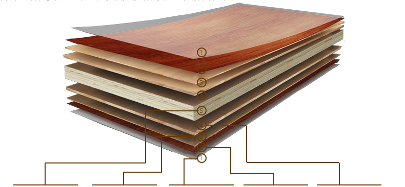 实木层板 实木覆纸层 表面耐磨层 装饰纸面层 实木中板