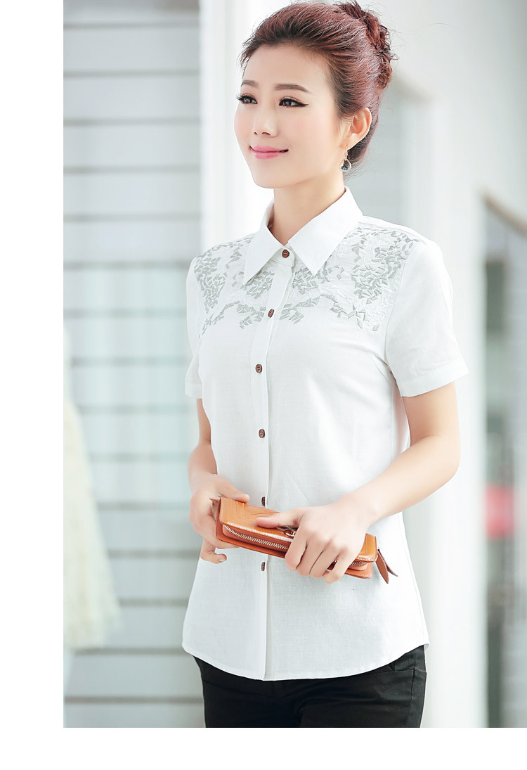 名称:艺梦2014新款时尚大码翻领女装短袖衬衫女款修身显瘦衬衣上衣