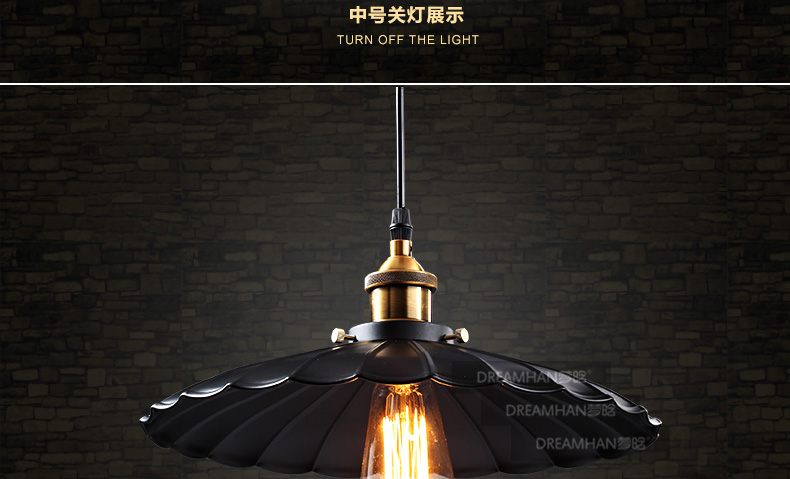 梦晗灯具 吊灯工业复古loft餐厅办公室铁制酒吧吊灯吧台灯餐桌灯 灯具 包邮Q811 中号36cm黑色+爱迪生光源
