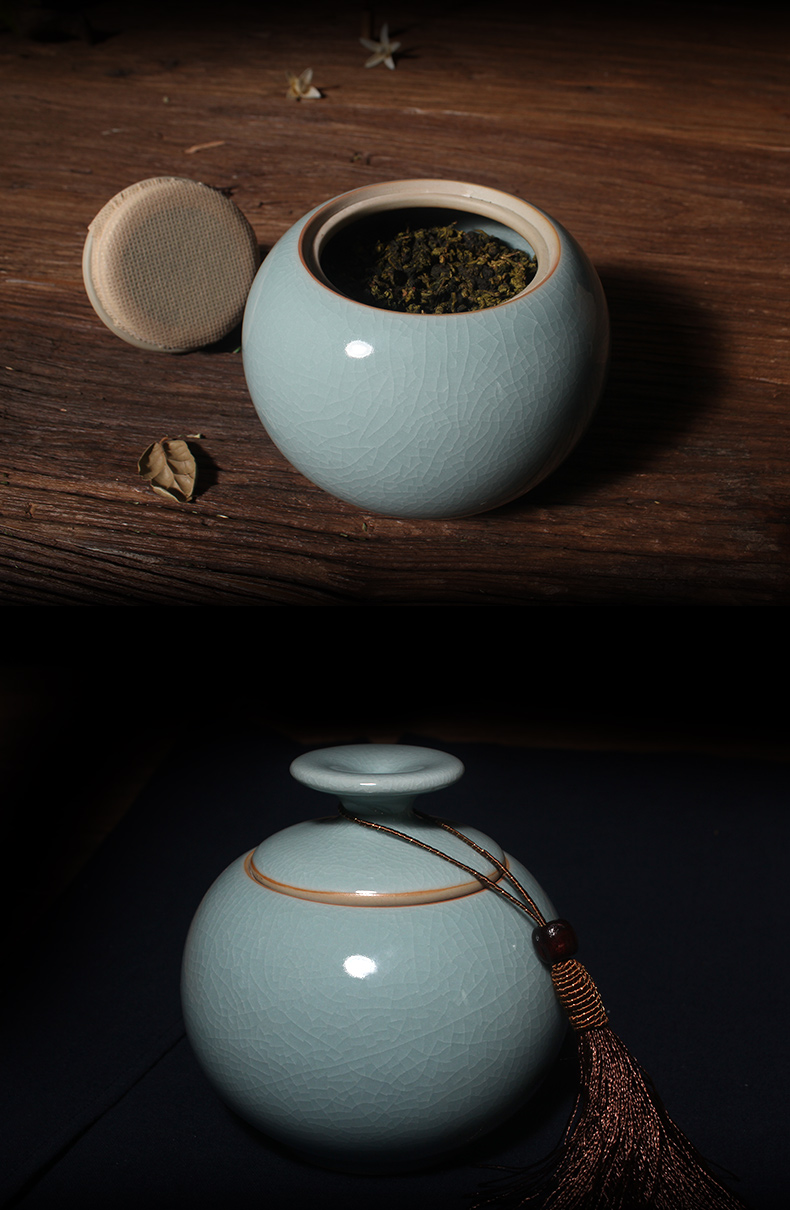 棠诗汝窑陶瓷茶叶罐普洱茶叶密封罐醒茶罐中高档礼品储存盒大号 粉青色 粉青色