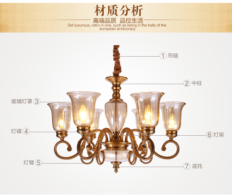 美式吊灯餐厅客厅吊灯 现代卧室吊灯 简约仿铜欧式吊灯 0260-8