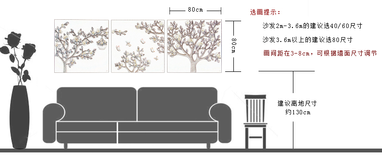 
                                        福雕家饰（RELIFE） 手工3D立体画现代客厅装饰画三联无框挂画背景墙画壁画 盛夏时光 80cm*80cm*3联                