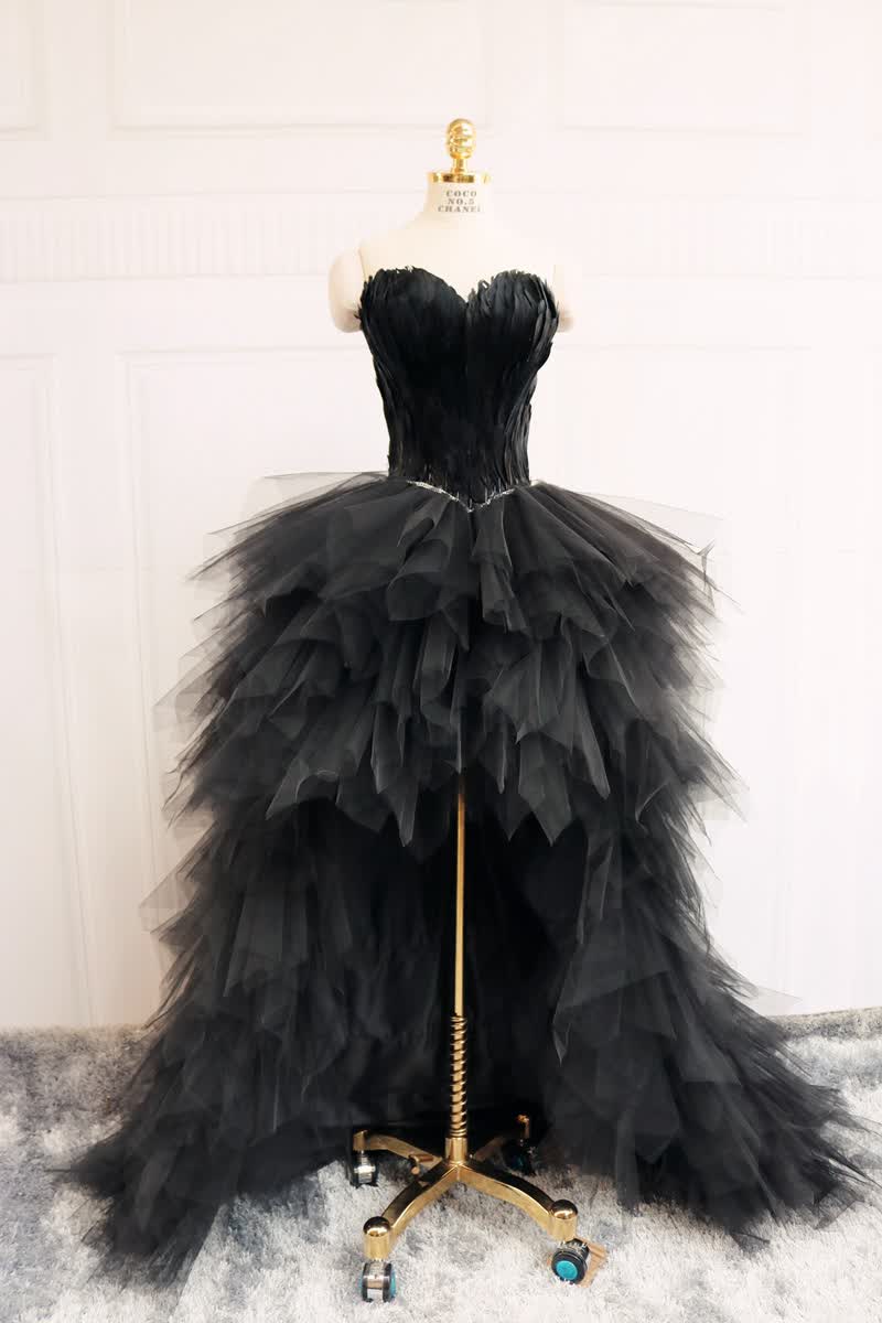 时尚舞会派对羽毛前短后长车模晚礼服长款生日晚会主持人走秀演出