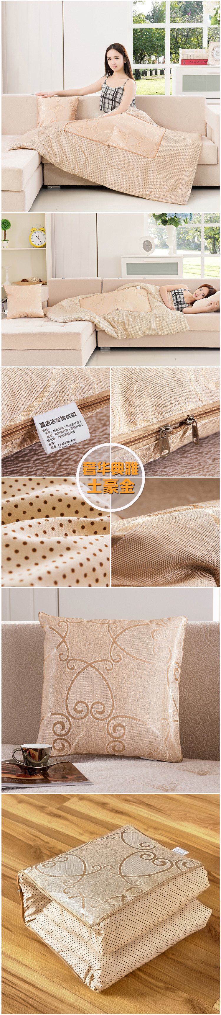 
                                        【京东快递】兰婷梦家纺 冰丝抱枕被子两用汽车靠垫多功能折叠空调被办公室枕头坐垫三用 冰爽玫瑰土豪金 大号折叠50cm*50cm                