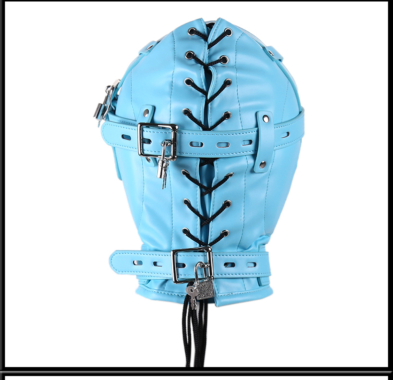 桃色缘海绵头罩鼻孔进气式窒息皮革头套sm情趣用品男女用器具sm夫妻