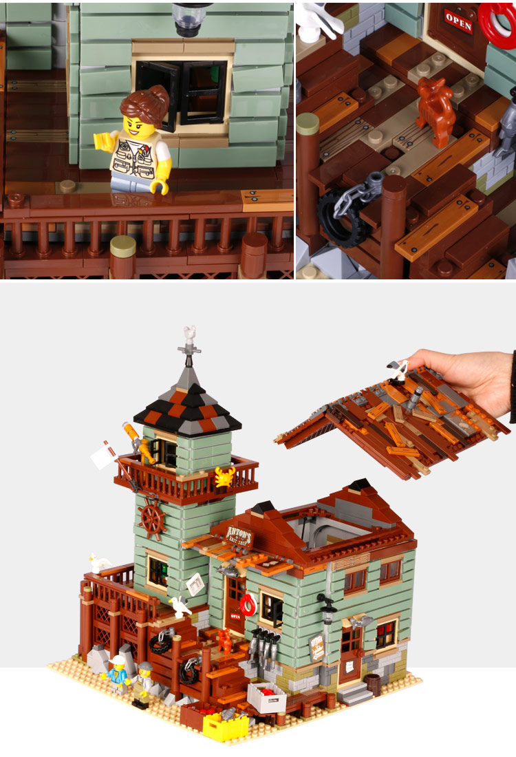 兼容乐高渔夫小屋街景系列儿童启蒙益智拼装老渔店房屋模型拼插积木